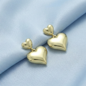 AGOR 925 Sterling Silver Gold Plated Double Puffed Heart Drop Earrings Jewellery