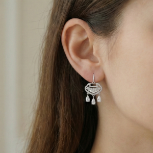 AGOR 925 Sterling Silver Art Deco Fan Chandelier Earrings with Pear Dangle Jewellery