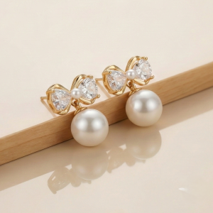 AGOR 925 Sterling Silver Gold Plated Bow Knot Pearl Drop Earrings Jewellery