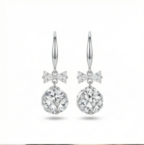 AGOR 925 Sterling Silver Crystal Bow Knot Drop Earrings with Faceted Ball Charm Jewellery
