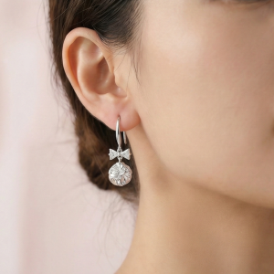 AGOR 925 Sterling Silver Crystal Bow Knot Drop Earrings with Faceted Ball Charm Jewellery