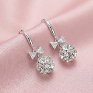 AGOR 925 Sterling Silver Crystal Bow Knot Drop Earrings with Faceted Ball Charm Jewellery