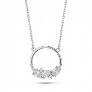 AGOR 925 Sterling Silver Open Circle Cluster Pendant Necklace Jewellery for Women