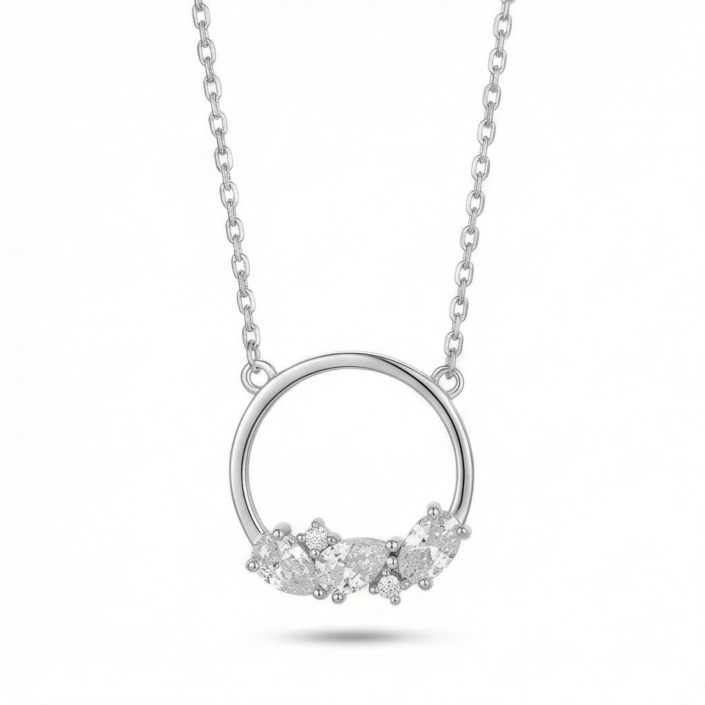 925 Sterling Silver Open Circle Cluster Pendant Necklace Jewellery for Women