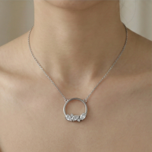 AGOR 925 Sterling Silver Open Circle Cluster Pendant Necklace Jewellery for Women