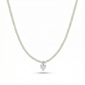 AGOR 925 Sterling Silver Pearl Strand Necklace with Crystal Heart Charm Jewellery for Women