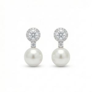 925 Sterling Silver Classic Pearl Drop Earrings with Halo Stud High Polish Rhodium Finish Jewellery