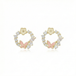 AGOR 925 Sterling Silver Gold Plated Floral Butterfly Wreath Stud Earrings Jewellery for Women