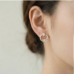 AGOR 925 Sterling Silver Gold Plated Floral Butterfly Wreath Stud Earrings Jewellery for Women