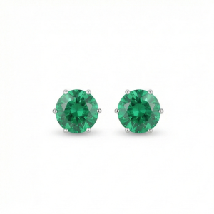 AGOR 925 Sterling Silver Round Green Solitaire Stud Earrings Jewellery Rhodium Plated