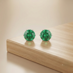 925 Sterling Silver Round Green Solitaire Stud Earrings Jewellery Rhodium Plated