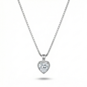 AGOR 925 Sterling Silver Classic Heart Halo Solitaire Pendant Necklace Jewellery for Women
