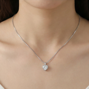 AGOR 925 Sterling Silver Classic Heart Halo Solitaire Pendant Necklace Jewellery for Women