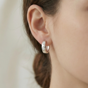 AGOR 925 Sterling Silver White Pearlescent Geometric Huggie Hoop Earrings for Women Rhodium Plated Jewellery