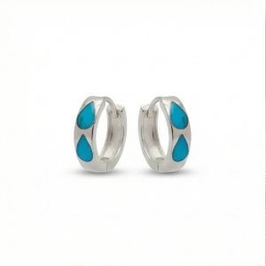 AGOR 925 Sterling Silver Turquoise Blue Teardrop Inlay Huggie Hoop Earrings for Women Rhodium Plated Jewellery