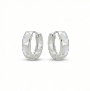 AGOR 925 Sterling Silver White Mother of Pearl Oval Inlay Hoop Earrings Jewellery for Women