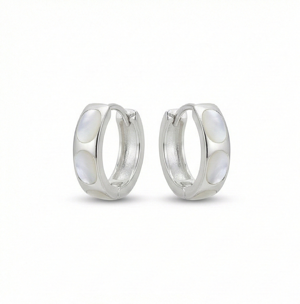 925 Sterling Silver White Mother of Pearl Oval Inlay Hoop Earrings Jewellery for Women