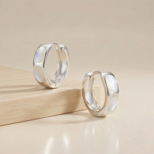 925 Sterling Silver White Mother of Pearl Oval Inlay Hoop Earrings Jewellery for Women