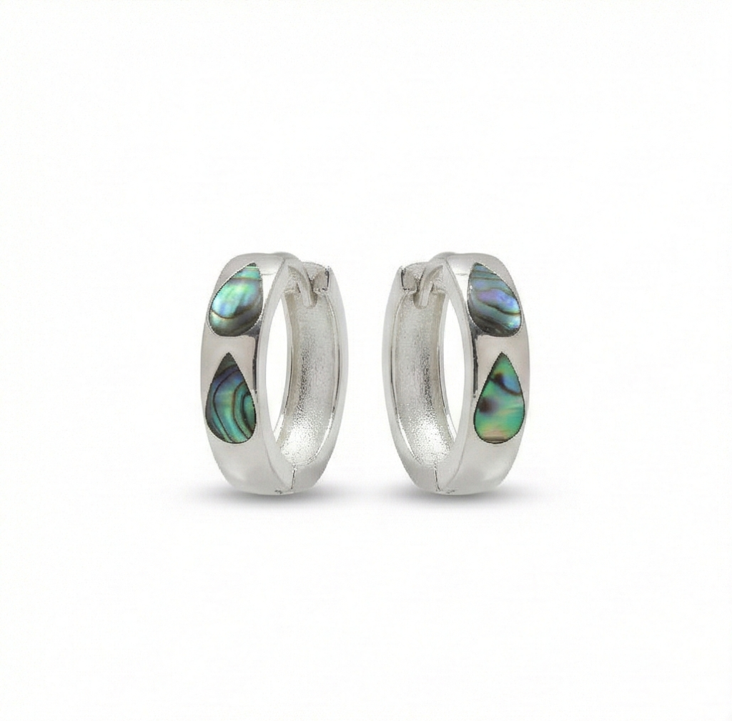 AGOR 925 Sterling Silver Abalone Shell Teardrop Inlay Hoop Earrings Jewellery for Women