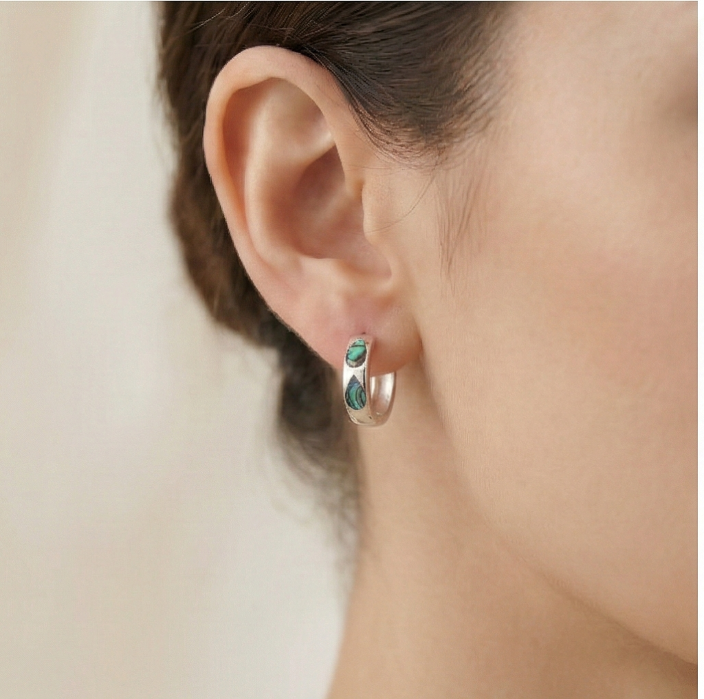 AGOR 925 Sterling Silver Abalone Shell Teardrop Inlay Hoop Earrings Jewellery for Women