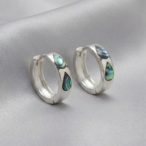 925 Sterling Silver Abalone Shell Teardrop Inlay Hoop Earrings Jewellery for Women