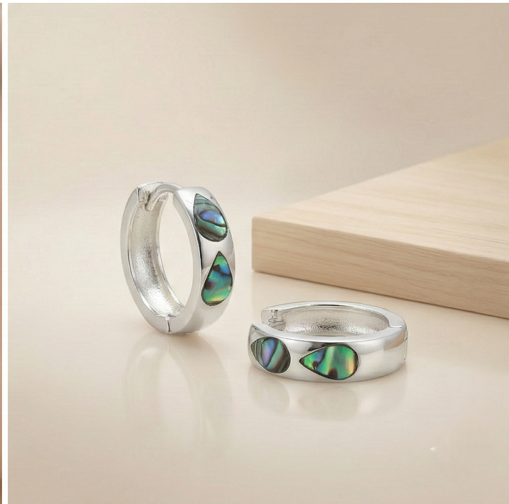 AGOR 925 Sterling Silver Abalone Shell Teardrop Inlay Hoop Earrings Jewellery for Women