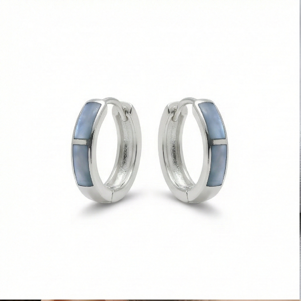 AGOR 925 Sterling Silver Grey Rectangular Inlay Hoop Earrings Jewellery for Women
