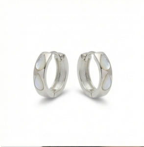 AGOR 925 Sterling Silver White Pearlescent Teardrop Huggie Hoop Earrings for Women Rhodium Plated Jewellery
