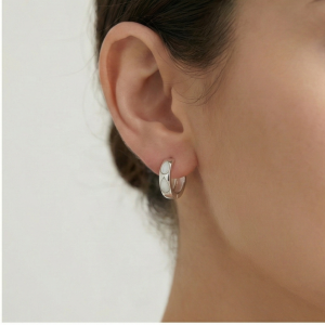 AGOR 925 Sterling Silver White Pearlescent Teardrop Huggie Hoop Earrings for Women Rhodium Plated Jewellery
