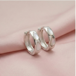 925 Sterling Silver White Pearlescent Teardrop Huggie Hoop Earrings for Women Rhodium Plated Jewellery
