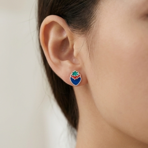 AGOR 925 Sterling Silver Blue and Red Enamel Strawberry Stud Earrings Jewellery