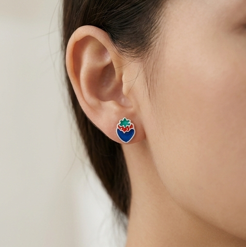 925 Sterling Silver Blue and Red Enamel Strawberry Stud Earrings Jewellery
