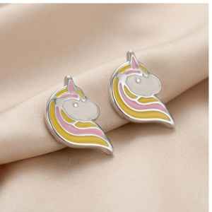 AGOR 925 Sterling Silver Pastel Enamel Unicorn Head Stud Earrings Jewellery