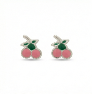 AGOR 925 Sterling Silver Pink Enamel Cherry Fruit Stud Funky Earrings Jewellery