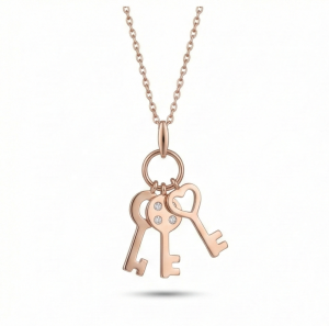 AGOR 925 Sterling Silver Rose Gold Plated Trio Key Charm Pendant Necklace Jewellery for Women