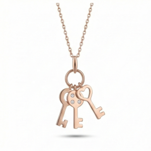 925 Sterling Silver Rose Gold Plated Trio Key Charm Pendant Necklace Jewellery for Women