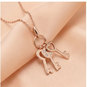 AGOR 925 Sterling Silver Rose Gold Plated Trio Key Charm Pendant Necklace Jewellery for Women