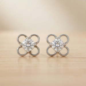 AGOR 925 Sterling Silver Openwork Flower Stud Earrings Solitaire Center Rhodium Finish Jewellery