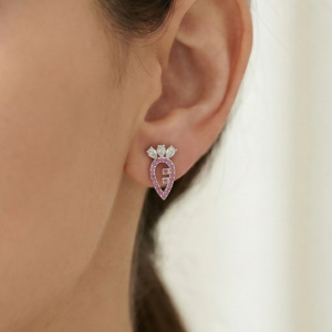 AGOR 925 Sterling Silver Pink Carrot Stud Earrings Stone Accents Rhodium Finish Jewellery
