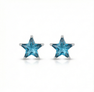 AGOR 925 Sterling Silver Blue Star Stud Earrings Prong Set Solitaire Rhodium Finish Jewellery