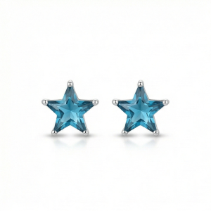925 Sterling Silver Blue Star Stud Earrings Prong Set Solitaire Rhodium Finish Jewellery