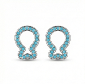 AGOR 925 Sterling Silver Open Loop Stud Earrings Turquoise Blue Beads Rhodium Finish Jewellery