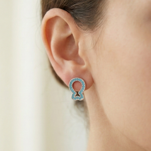 925 Sterling Silver Open Loop Stud Earrings Turquoise Blue Beads Rhodium Finish Jewellery