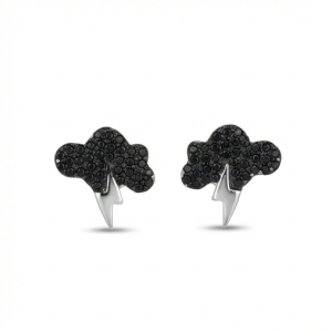 AGOR 925 Sterling Silver Black Cloud Lightning Bolt Stud Earrings Rhodium Finish Jewellery
