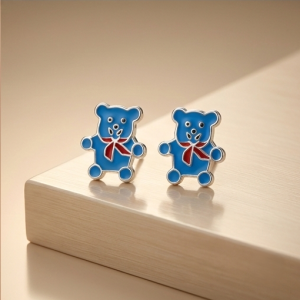 925 Sterling Silver Blue Teddy Bear Stud Earrings Enamel Jewellery for Kids & Girls