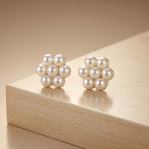 AGOR 925 Sterling Silver Floral Pearl Stud Earrings Classic Jewellery for Women