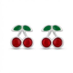 925 Sterling Silver Cherry Fruit Stud Earrings Red Enamel Jewellery for Girls