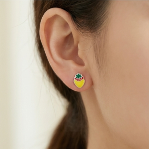 AGOR 925 Sterling Silver Strawberry Stud Earrings Colorful Enamel Jewellery for Kids & Teens