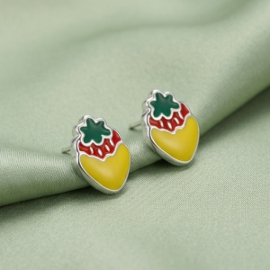 AGOR 925 Sterling Silver Strawberry Stud Earrings Colorful Enamel Jewellery for Kids & Teens