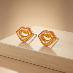925 Sterling Silver Glitter Lips Stud Earrings Enamel Jewellery for Fashion Lovers